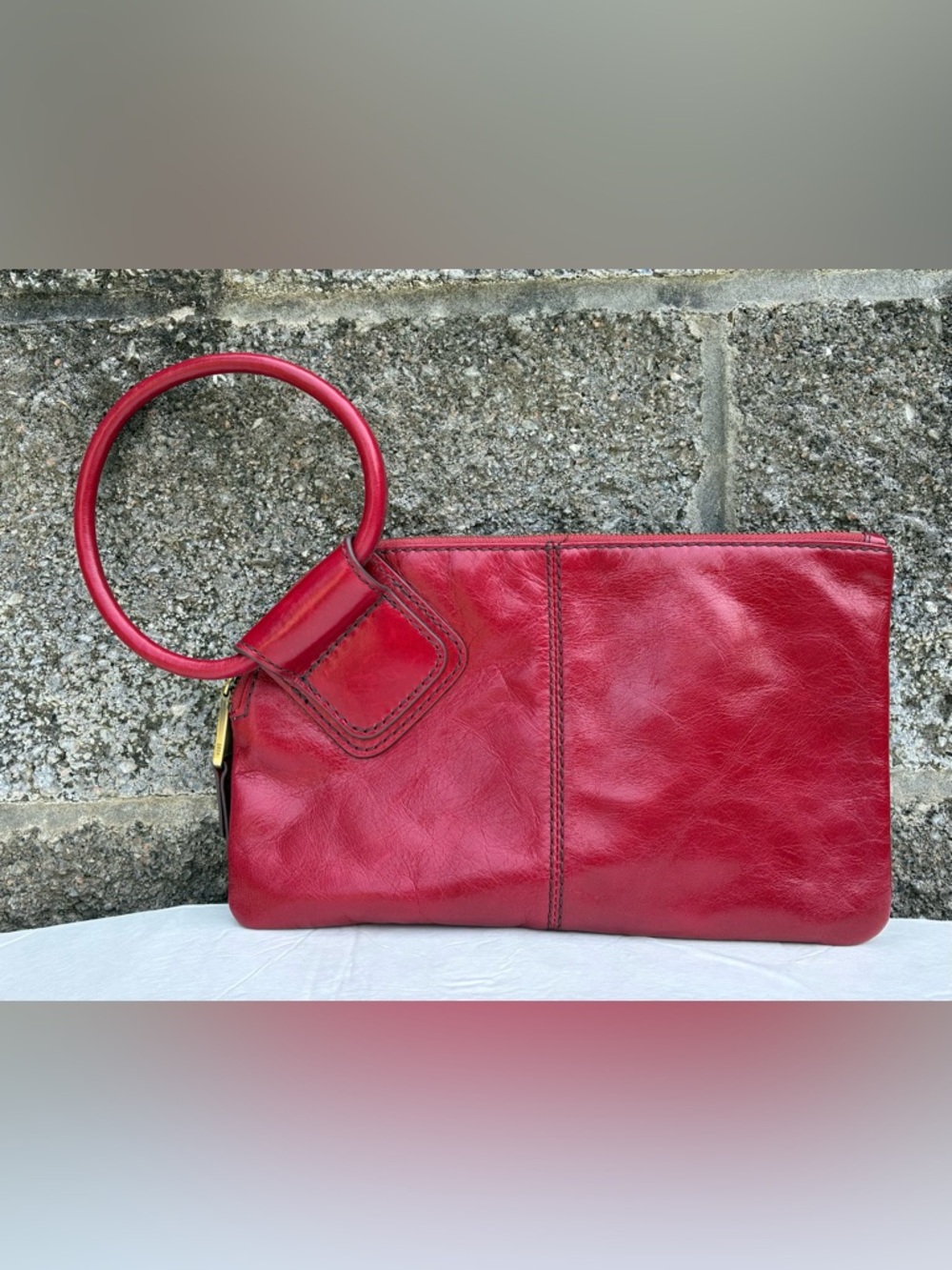 Hobo Sable Leather Clutch Truffle Wristlet Purse Bag Red